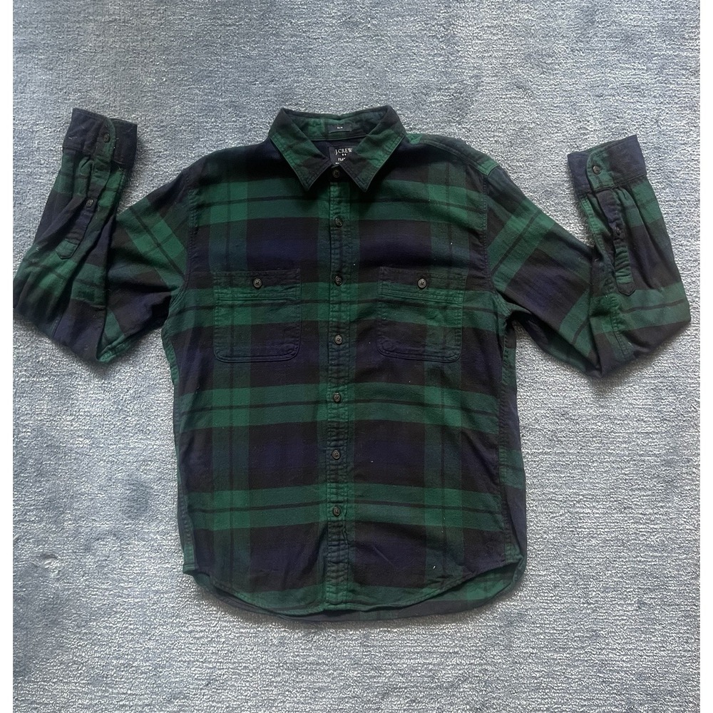 J Crew Shirt Men L Blue Green Slim Blackwatch Plaid Tartan Outdoors Country‎